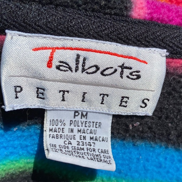 Talbots Petite Medium Button Up Sweater/Jacket Black & Rainbow Stripes Y2K - Picture 4 of 4